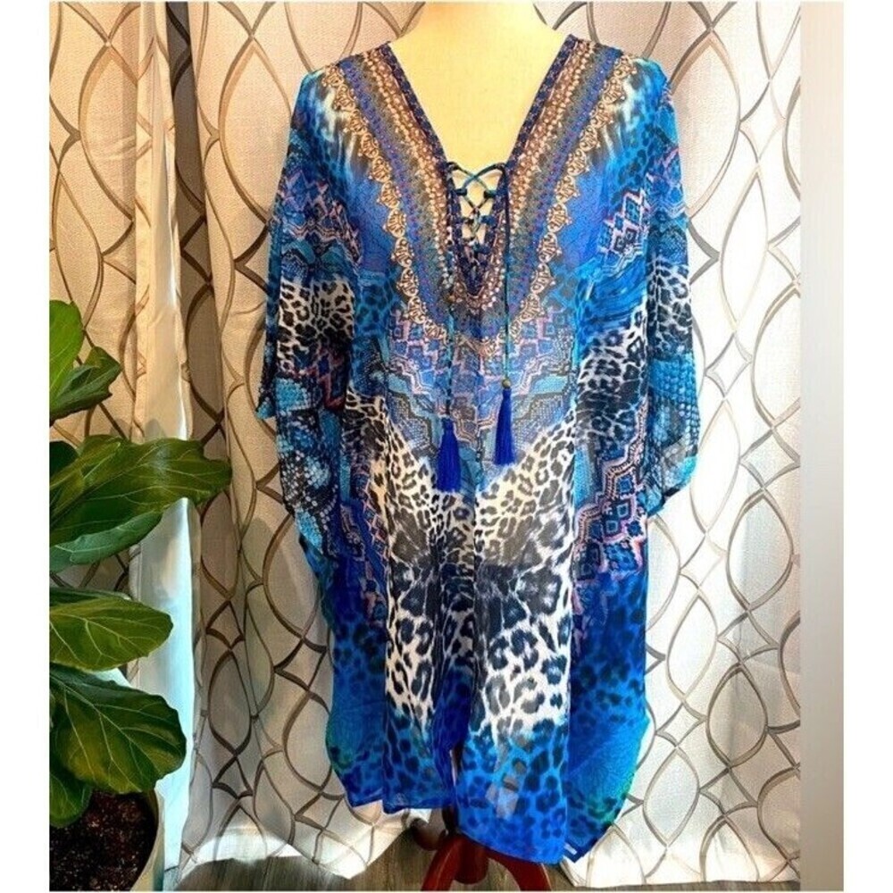 NWT True Colours by La Moda Embellished Royal Blue Caftan Dress O/S